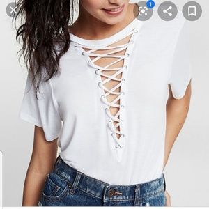 Express oversized white lace up tee